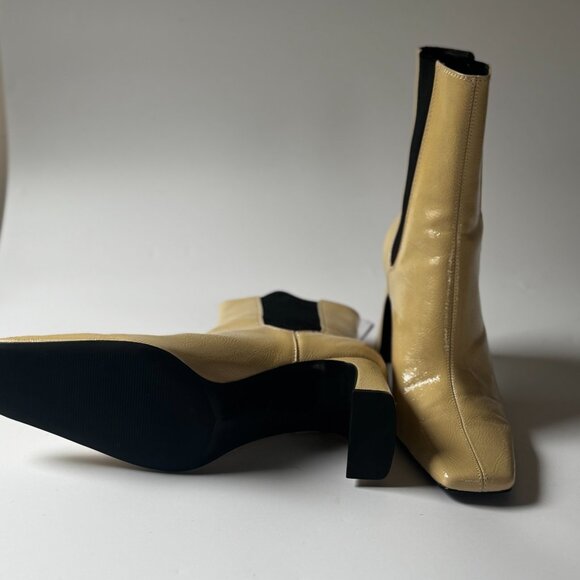 New ZARA Leather Patent Beige High Heel Ankle Boots Bootie Elastic Square toe 7 - Picture 8 of 11